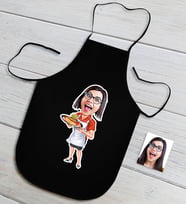 BK Gift Kişiye Özel Bayan Chef Karikatürlü Siyah Mutfak Önlüğü-3