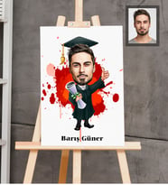 Kişiye Özel Mezuniyet Karikatürlü  Ahşap Tablo 30x47 Bay-1