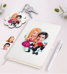 BK Gift Kişiye Özel Sevgili Karikatürlü Beyaz Defter Kalem ve Anahtarlık Hediye Seti-9 (Model 1)
