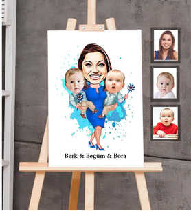 Kişiye Özel Aile Karikatürlü Ahşap Tablo 30x47  Mod-3