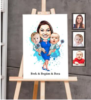 Kişiye Özel Aile Karikatürlü Ahşap Tablo 30x47  Mod-3