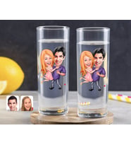 BK Gift Kişiye Özel Renkli Baskılı Sevgililer Karikatürlü İkili Vodka Bardağı-3 (Beyaz)