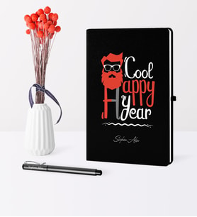 BK Gift Kişiye Özel Yılbaşı Noel Baba Temalı Siyah Defter Kalem Seti - 3