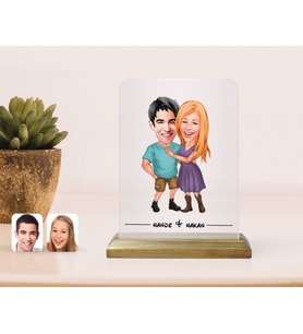 BK Gift Kişiye Özel Sevgililer Karikatürlü Çerçeve-80 (Beyaz)