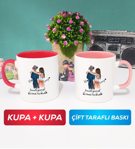 İkili Sevgiliye Hediye Bir Ömür Sevgililer Günü Hediyesi Kupa Bardak Kırmızı Pembe