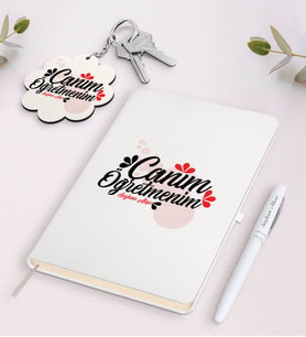 BK Gift Kişiye Özel Canım Öğretmenim Beyaz Defter Kalem Ve Anahtarlık Hediye Seti-11 (Model 1)