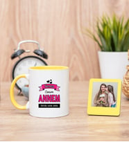 Canım Annem Sarı Kupa Bardak ve Sarı Mini Fotoğraf Çerçevesi