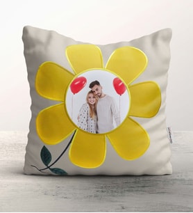 BK Gift Kişiye Özel Fotoğraflı Dekoratif Papatya Yastık (Beyaz)