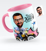 BK Gift Kişiye Özel Bay Motorcu Karikatürlü Pembe Kupa Bardak  1
