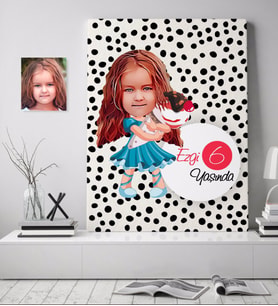 BK Gift Kişiye Özel Kız Çocuk Yaş Karikatürlü Kanvas Tablo 70x100cm-15