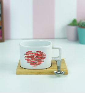 I Love You Tasarımlı Ahşap Standlı Kupa
