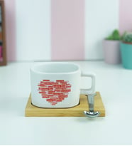 I Love You Tasarımlı Ahşap Standlı Kupa