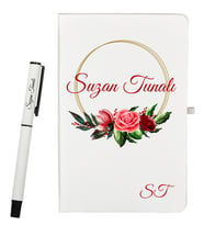 Sevgiliye Hediye Çiçek Tasarımlı Kişiye Özel Defter ve Roller Kalem Seti