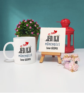 Mesajlı Jeoloji Mühendisi Tasarımlı Kişiye Özel Jeoloji Mühendisi Kupa Bardak ve Dekoratif Taş Baskı Hediye Seti
