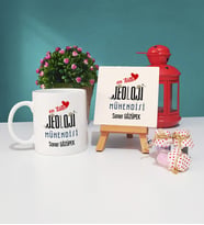 Mesajlı Jeoloji Mühendisi Tasarımlı Kişiye Özel Jeoloji Mühendisi Kupa Bardak ve Dekoratif Taş Baskı Hediye Seti