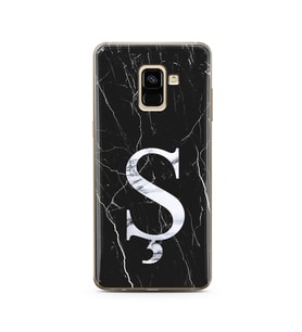 Samsung A8 Plus Siyah Mermer Harf Tasarımlı Telefon Kılıfı Ş-Harfi 