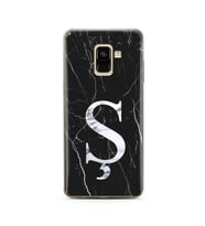 Samsung A8 Plus Siyah Mermer Harf Tasarımlı Telefon Kılıfı Ş-Harfi 