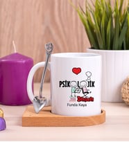 Psikolojik Danışman Ahşap Altlıklı Beyaz Kupa Bardak