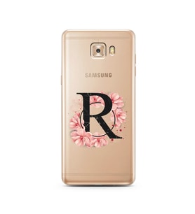 Pembe Çiçekli Harf Tasarım Süper Şeffaf Silikon Telefon Kılıfı Samsung C9 Pro R-