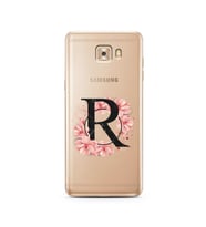 Pembe Çiçekli Harf Tasarım Süper Şeffaf Silikon Telefon Kılıfı Samsung C9 Pro R-
