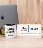 Resim Öğretmeni Siyah Kupa Bardak Ve Masa İsimliği Hediye Seti