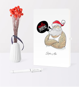 BK Gift Kişiye Özel Yılbaşı Noel Baba Temalı Beyaz Defter Kalem Seti - 4