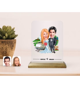 BK Gift Kişiye Özel Evleniyoruz Karikatürlü Çerçeve-1 (Beyaz)