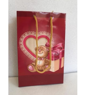 KARTON ÇANTA KALP AYICIK TEMALI 11CM X 17CM - 1 ADET (Karışık)