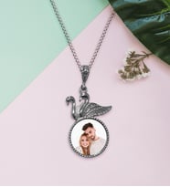 BK Gift Kişiye Özel Fotoğraflı Kuğu Çift Otantik Gümüş Yaldız Kolye Model 15