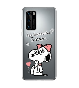 Snoopy Tasarımlı Süper Şeffaf Silikon Telefon Kılıfı Huawei P40 Pro