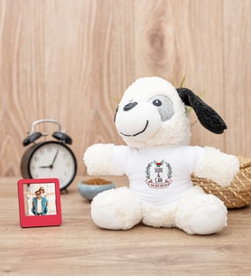 Çiftlere Özel İki İsimli ve Tarihli Peluş Köpek ve Mini Fotoğraf Çerçevesi
