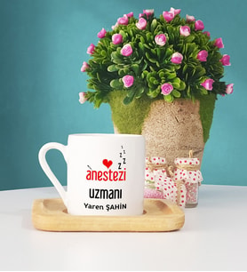 Anestezi Uzmanı Hediye Ahşap Altlıklı Türk Kahvesi Fincanı