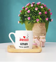 Anestezi Uzmanı Hediye Ahşap Altlıklı Türk Kahvesi Fincanı