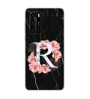 Mermer Çiçekli Harf Tasarım Süper Şeffaf Silikon Telefon Kılıfı Huawei P40 R-Har
