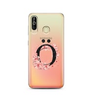 Pembe Çiçekli Harf Tasarım Süper Şeffaf Silikon Telefon Kılıfı Samsung A60 Ö-Har