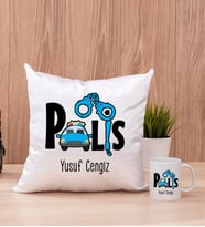 Polis Kare Yastık ve Beyaz Kupa Bardak