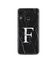 Samsung A30 Siyah Mermer Harf Tasarımlı Telefon Kılıfı F-Harfi 