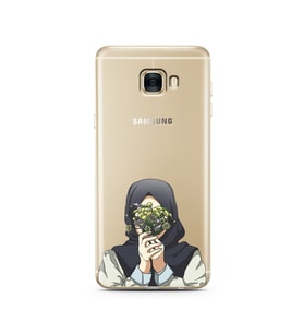 Kapalı Çiçekli Kız Tasarımlı Süper Şeffaf Silikon Telefon Kılıfı Samsung C7  