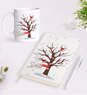 BK Gift Kişiye Özel Yılbaşı Mutlu Yıllar Beyaz Defter Kalem ve Kupa Seti-25 (Model 1)