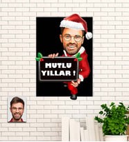 Kişiye Özel Yeniyıl Temalı Karikatür Ahşap Tablo