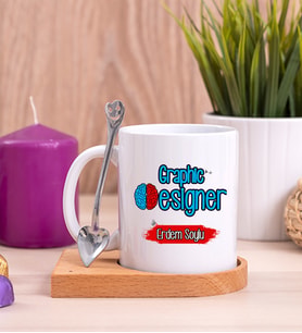 Grafiker Ahşap Altlıklı Beyaz Kupa Bardak