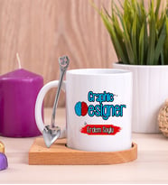 Grafiker Ahşap Altlıklı Beyaz Kupa Bardak
