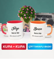İkili Sevgiliye Hediye İsme Özel Sevgililer Günü Hediyesi Kupa Bardak Kırmızı Turuncu