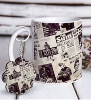 BK Gift Kişiye Özel Retro Gazete Beyaz Kupa ve Anahtarlık Hediye Seti (Model 1)