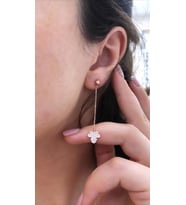 GÜMÜŞ ROSE ZİRKON TAŞLI ZİNCİRLİ YAPRAK KÜPE (Rose-Beyaz)
