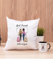 Best Friends Kare Yastık ve Siyah Kupa Bardak