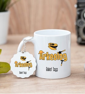 Arkeolog Beyaz Kupa Bardak Ve Anahtarlık Set