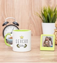 Sultan Tasarım Yeşil Kupa Bardak ve Yeşil Mini Fotoğraf Çerçevesi