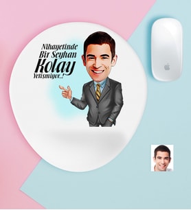 BK Gift Kişiye Özel Bay Kolay Yetişmiyor Karikatürlü Bilek Destekli Mouse Pad-2 (Beyaz)