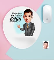 BK Gift Kişiye Özel Bay Kolay Yetişmiyor Karikatürlü Bilek Destekli Mouse Pad-2 (Beyaz)